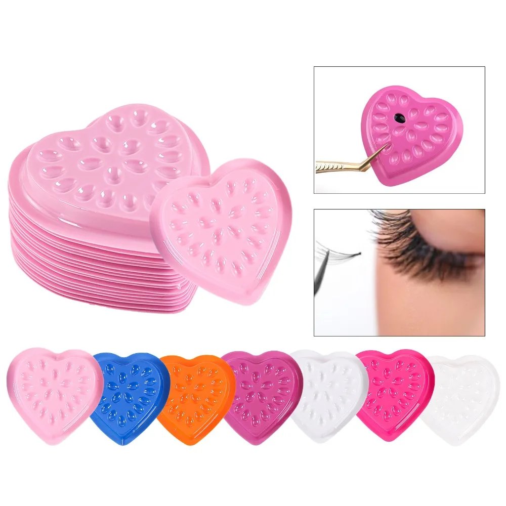 แผ่นกาวติดขนตาปลอมรูปหัวใจ 100 ชิ้น กันน้ำ ถาดใส่กาวติดขนตา แผ่นรองกาวติดขนตา อุปกรณ์ต่อขนตา