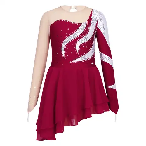Kids Girls Sequins Ballet Gymnastics Leotard Mesh Splice Chiffon Figure Skating Dress Ice Skating Clothes Ballerina Costumes - Image 10
