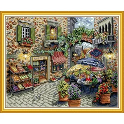 Joy Sunday Pre-printed Cross Stitch Kit Easy Pattern Aida Stamped Fabric Embroidery Set-Coffee Shop