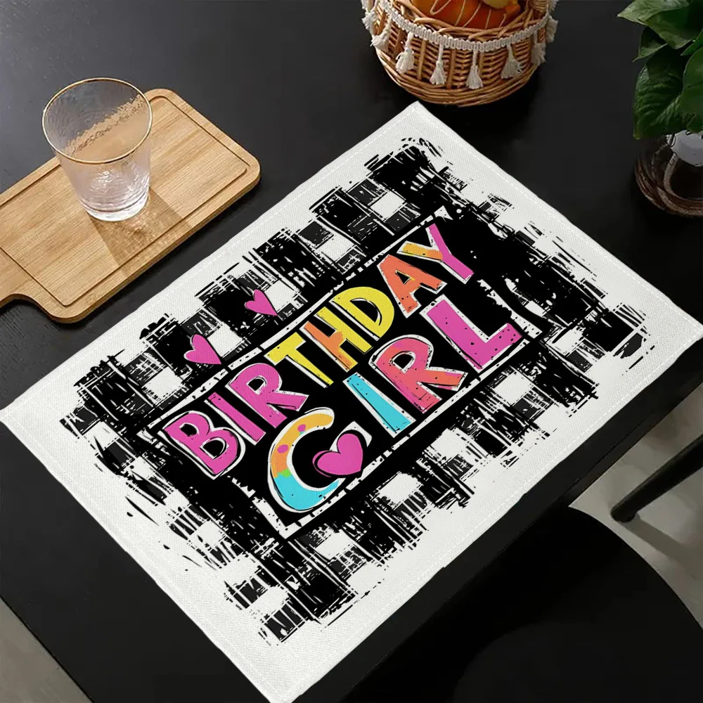 

Льняные коврики для обеденного стола с принтом для именинницы, кухонные коврики с алфавитом, 30X40 см, подставки, коврики для чашки, коврик для чашки 9-16