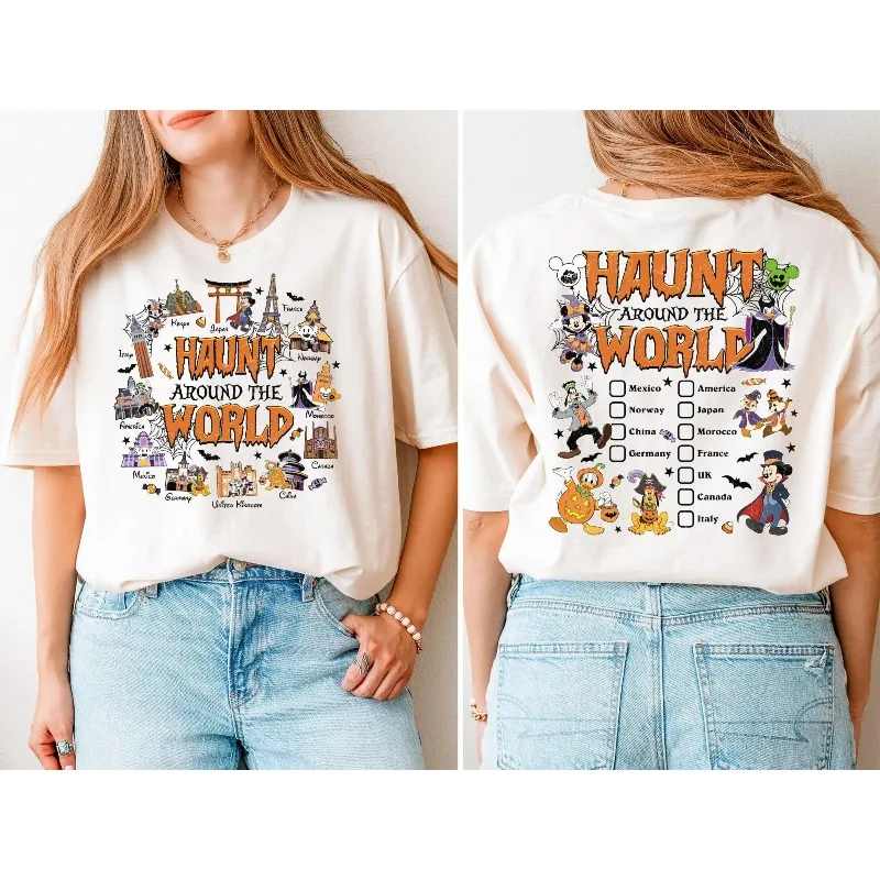 ديزني العالمي المطبخ هالوين مطبوعة المرأة تي شيرت الصيف نمط جديد الرجال والنساء عارضة أزياء الشارع ارتداء