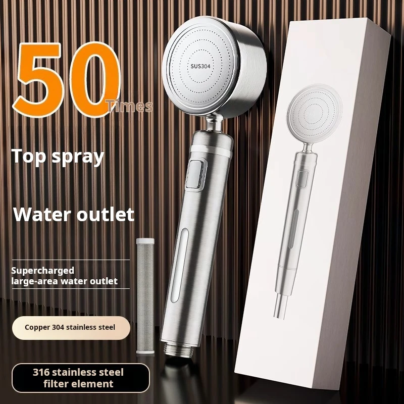 304 Stainless Steel High Pressure Shower Head - Filtered Anti-Scald Bathroom Spray Nozzle with Booster for Rainfall Shower