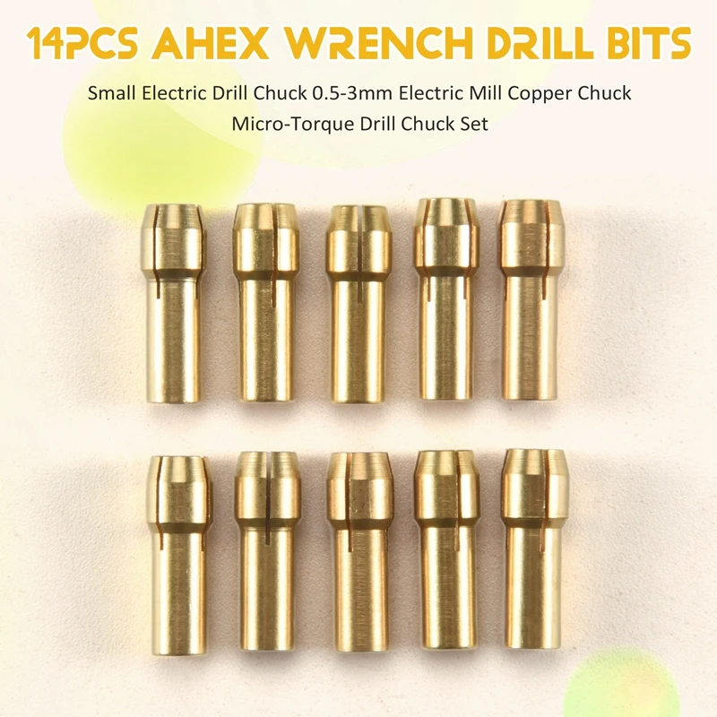 ABNG 14 ظرف مثقاب كهربائي صغير 0.5-3 مم مطحنة كهربائية ظرف نحاسي مجموعة مثقاب عزم الدوران الصغير (مفتاح ربط سداسي)