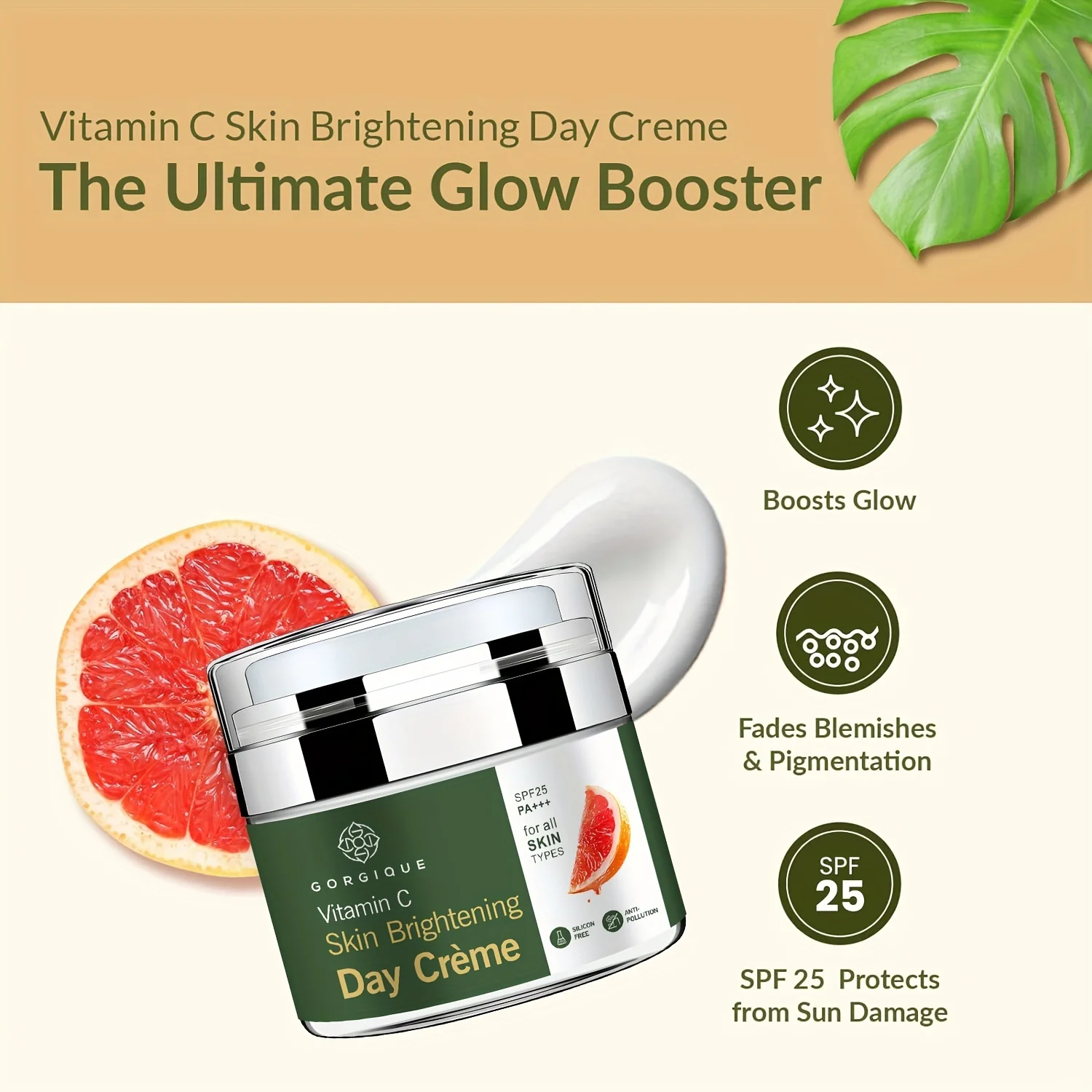 Skin Brightening Day Cream Vitamin C Spf 25 Pa+++ Lightweight Silicon Chemica Free