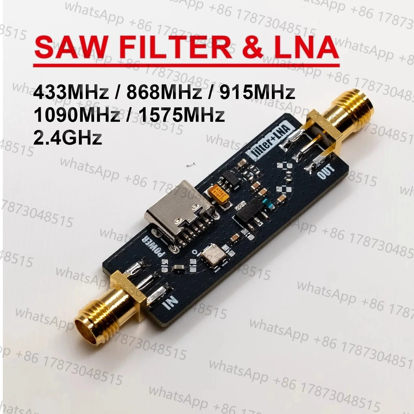 Filtre actif SAW 433M 868M, amplificateur LNA, alimentation de type C