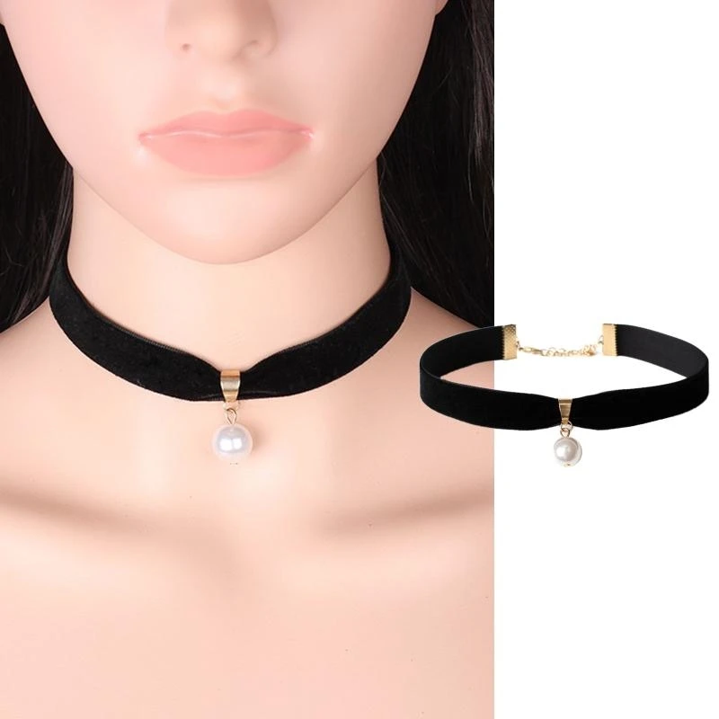 Vintage Black Velvet Choker Necklace for Women Collar Torques Neck Jewelry Black Boho Stretch Yin Yang Charm Gothic Punk