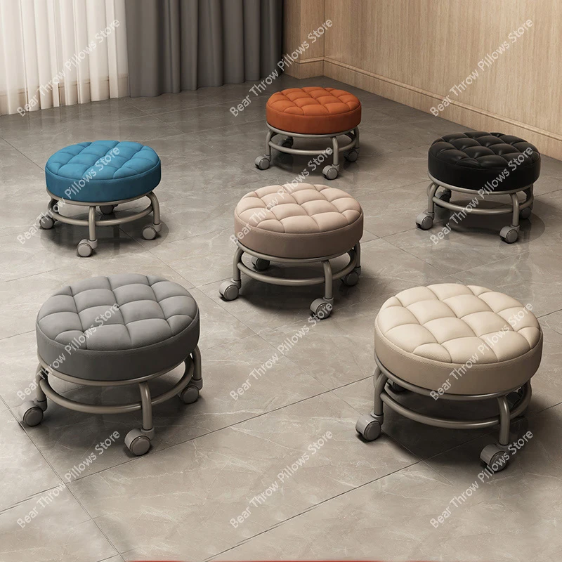 Pooulie Round Taboulet for Miles Salon, modern pedicure chair, low slope, leather, comfortable shoes, office footstool