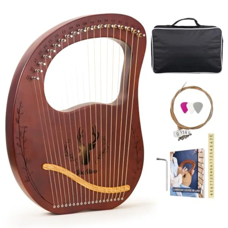 

19-String Mahogany Lyra Harp Kit with Tuning Wrench Bag and Extra Strings for Beginners Adults Wooden Stringed Musical Instrume