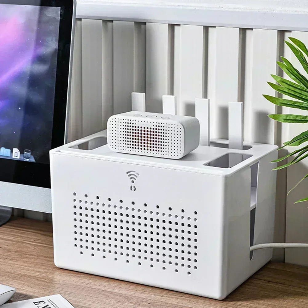 

Functional Desktop Storage Box with Dual Layer Design Organizes Routers Set Top Boxes and Network Cables Efficiently