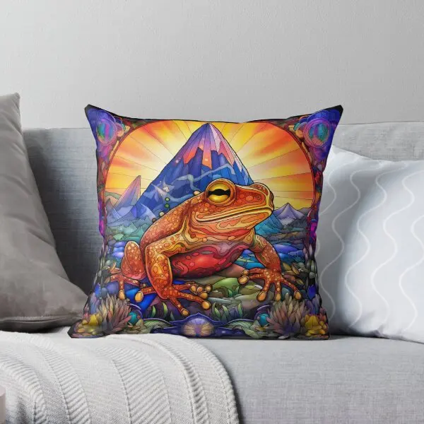 Sacred Toad Psychedelic Journey In Stai  Printing Throw Pillow Cover Bed Comfort Sofa Throw Fashion Pillows not include One Side