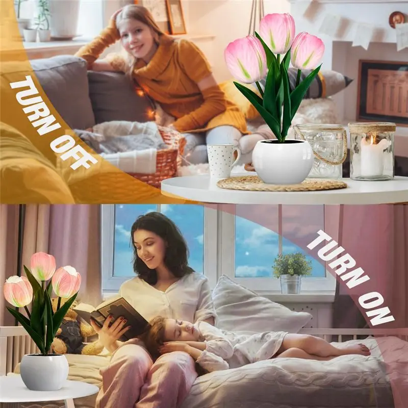DT39 Tulip Lamp LED Table Flower Night Light, USB Rechargeable Tulip Night Light for Living Room Bedroom, Cute Desk Lamp Decor