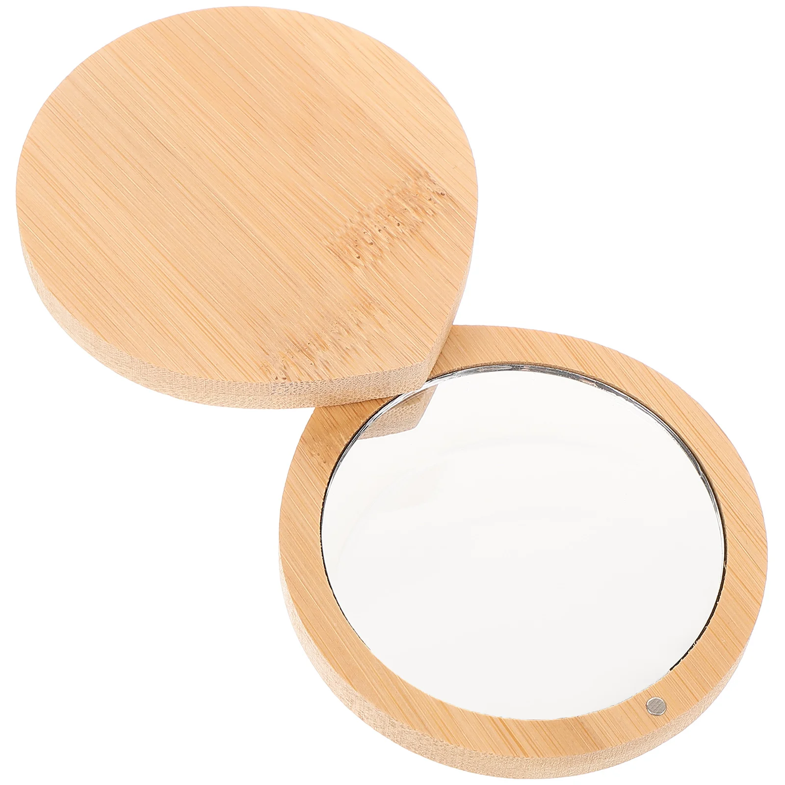 Handheld Makeup Mirror Bamboo Small Mini Pocket for Purse Travel Size Compact Silver