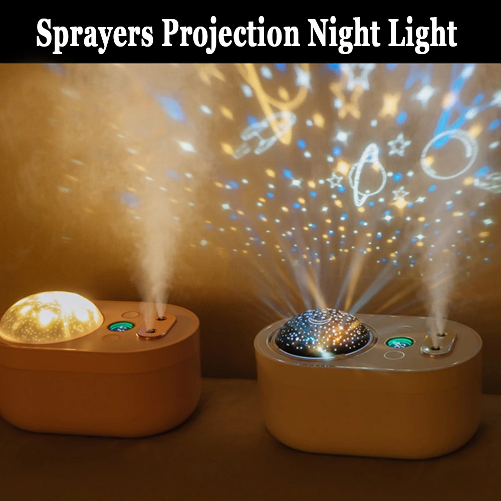 

Double Spray Projection Humidifier 1000Ml Air Humidifiers Aroma Diffuser Projection Night Light Sprayers Essential Steam Maker