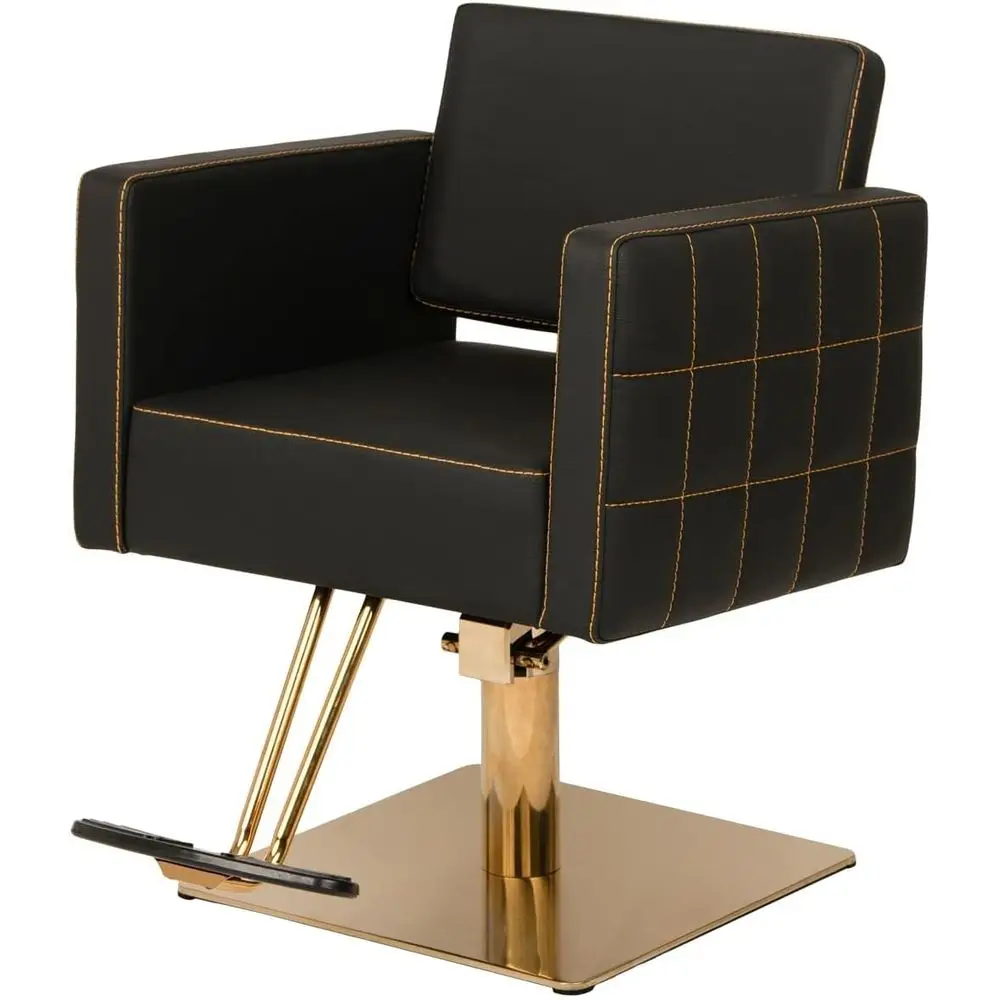 

Zara Gold-Stitched Styling Chair, Extra Wide, Square Base, Footrest, Ideal for Hair Salons, Easy to Clean, Y-192-GOLD