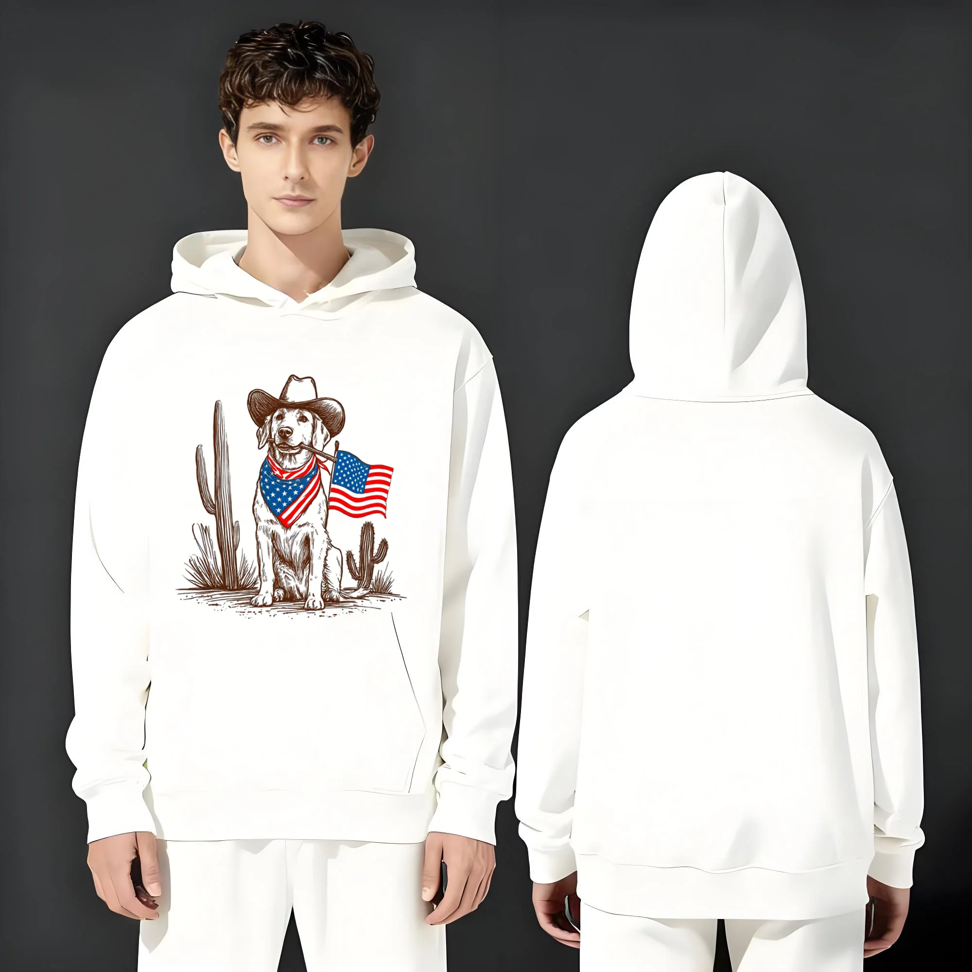 

Новейшие модные и повседневные толстовки весом 330 г для мужчин и женщин в 2025 году с принтами национального флага и щенка.