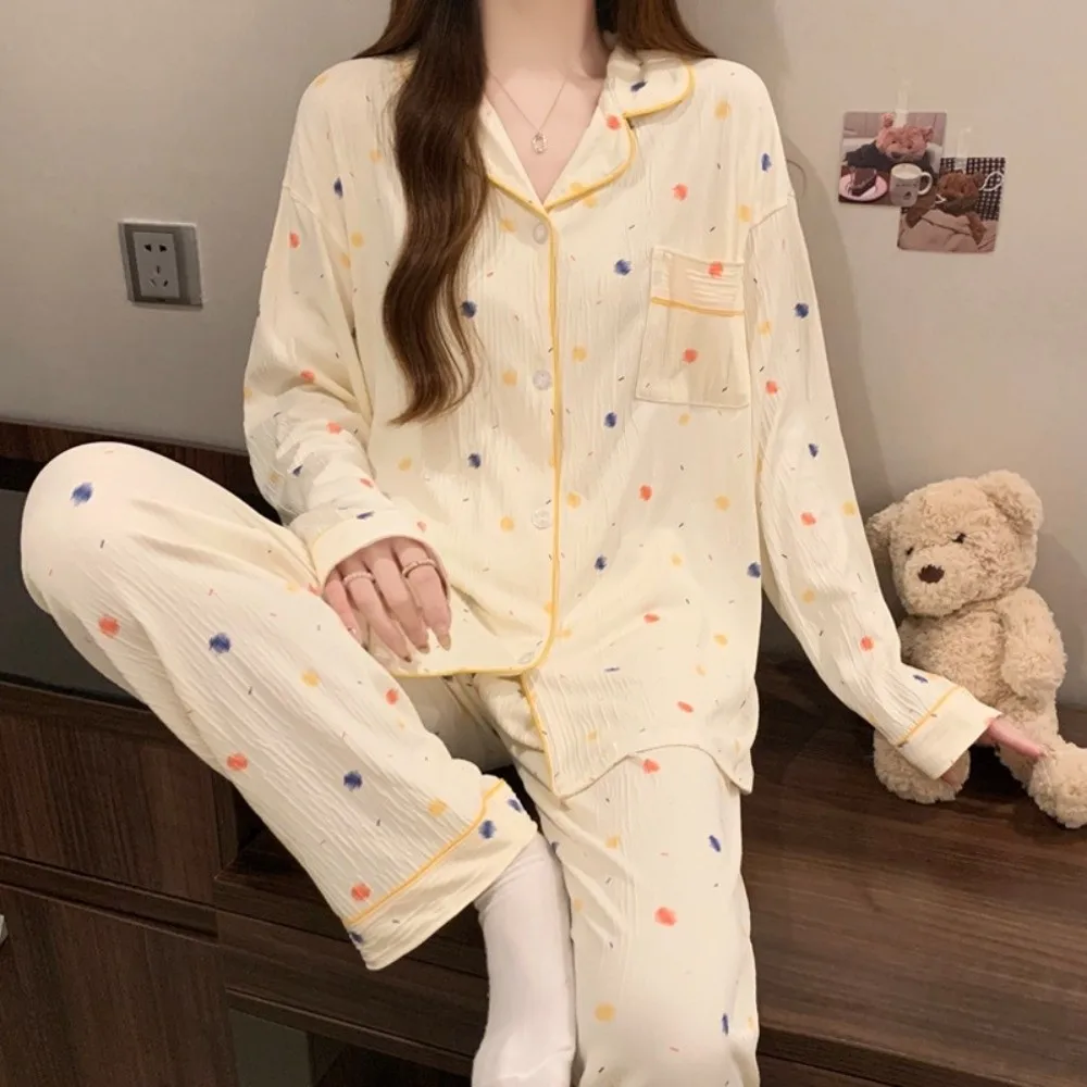 Sweet Leopard Long Pajama Set Bear Floral Women's Loungewear Cherry Print Homewear Lady Nightwear Suit Women