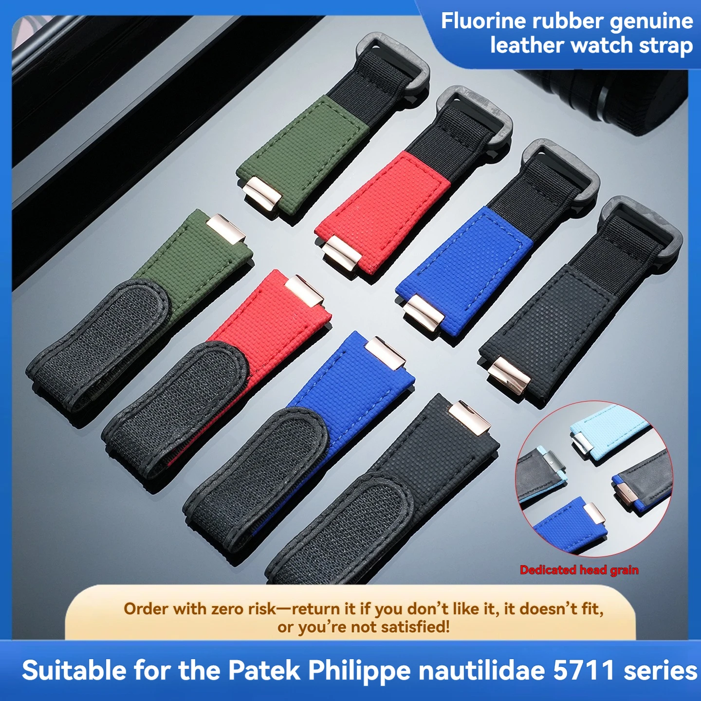 Custom Fluororubber Strap with Steel Buckle for Patek Philippe Nautilus Models 5711, 5712, 5726, and 5980 – 25 x 12.5 mm