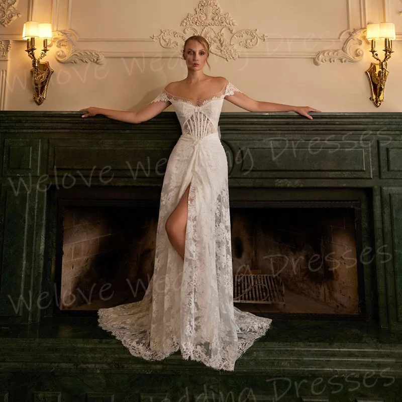 فساتين زفاف نسائية ساحرة حورية البحر أنيقة بدون أكتاف من الدانتيل رداء De Mariée فساتين العروس المخصصة بشق فيستدو دي نوفيا