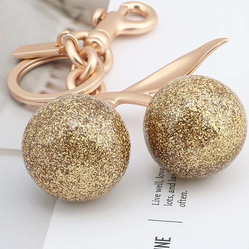 Sparkling Gold Cherry Pendant for Bag Glitter Resin Cherry Pendant for Purse Keychain Charm Festive Christmas Accessory