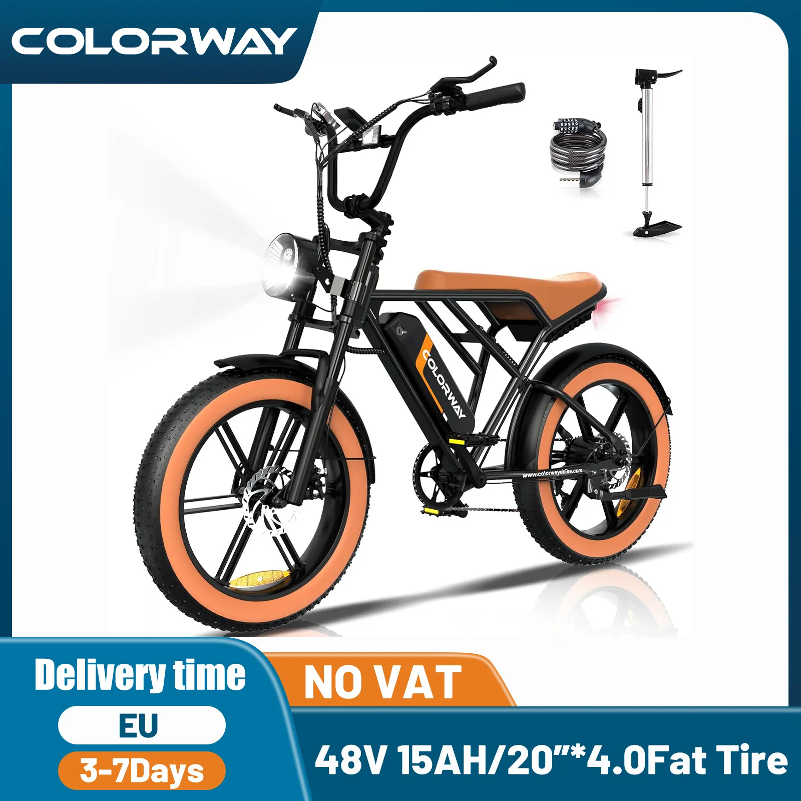 COLORWAY Electric Bikes,20'' Off-Road EBike with 4.0 Fat Tire,250W Motor and 48V 15Ah Battery, 7-Speed City Bike, Elecrtic Bicyc