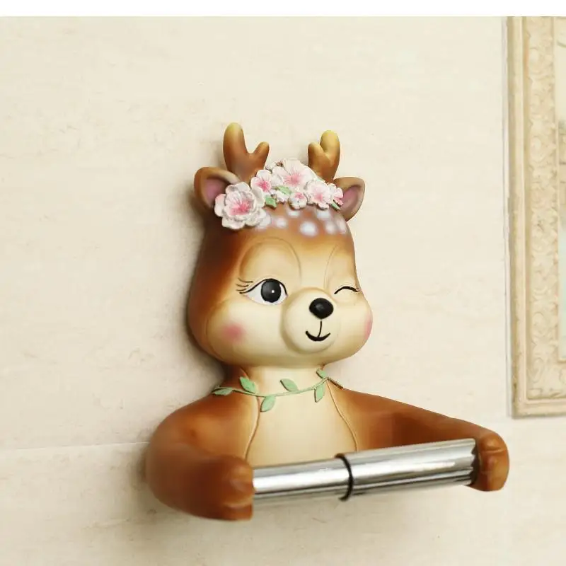 

Multifunctional Punch-free Tissue Holder Bathroom Decoration Accessories Wall-mounted Roll Holder Creative Resin Deer Tissue Box