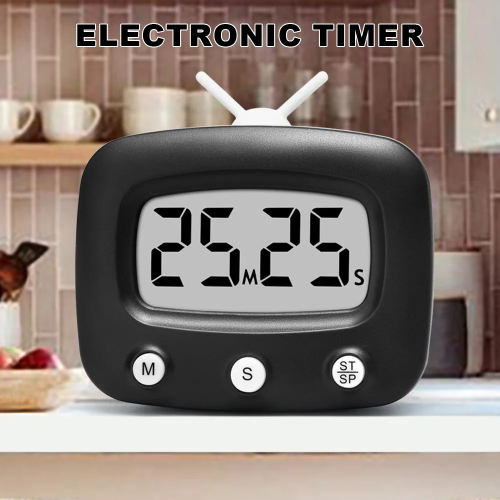 Digital LCD kitchen timer with on/off switch, mute and loud alarm, 24-hour clock, children, teachers, kitchen