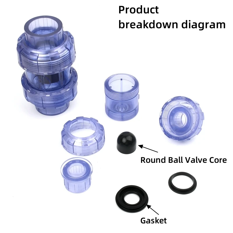 20 ~ 63mm zawór zwrotny z podwójnym złączem UPVC przezroczysta złączka rurowa pcv System nawadniania ogrodu akwarium zawór zwrotny