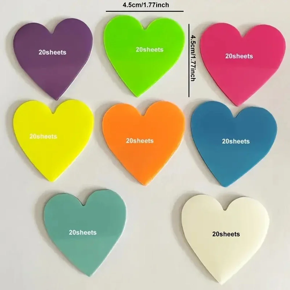 160 hojas de notas adhesivas transparentes de Color fluorescente con corazón de amor, Bloc de notas, pegatinas para planificador, papelería,