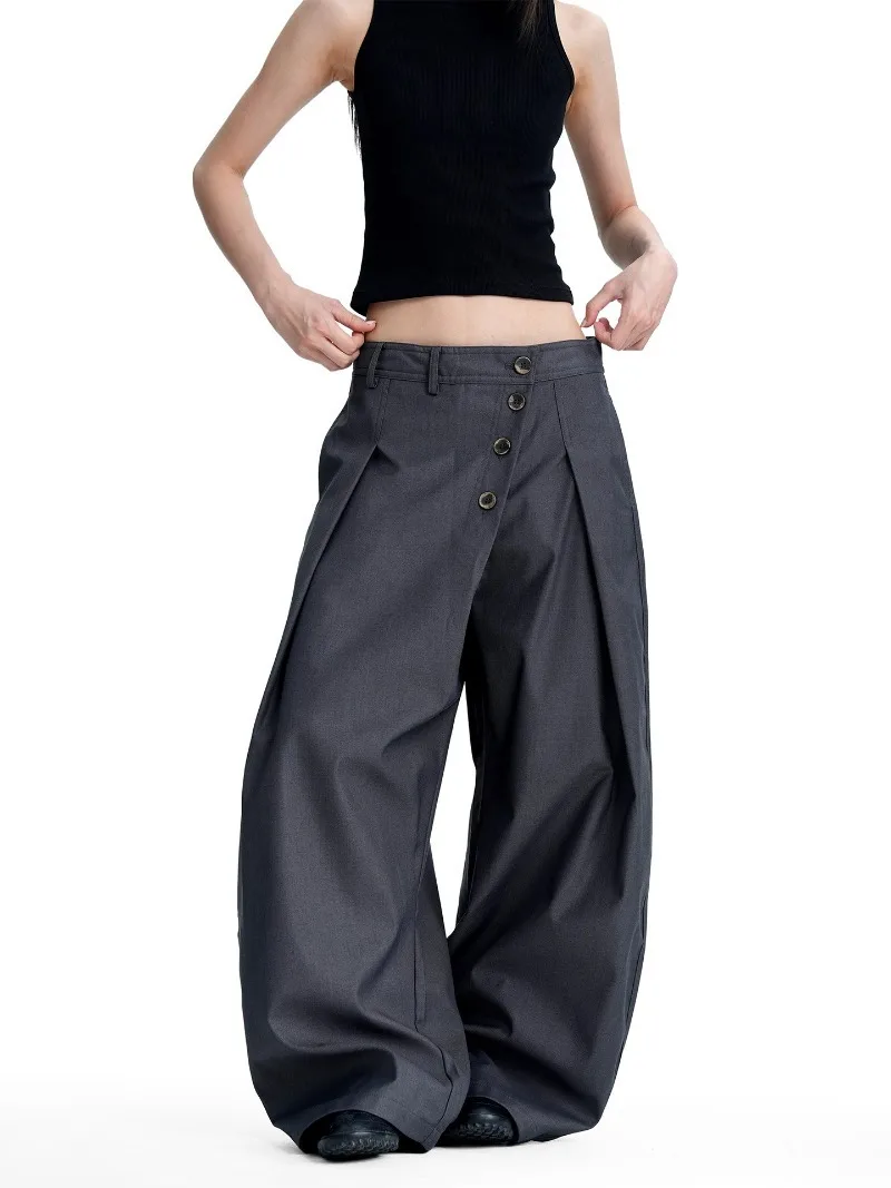 American Curved Knife Trousers Vintage Buckle Design Commuting Casual Pants New Summer Collection for Men and Women