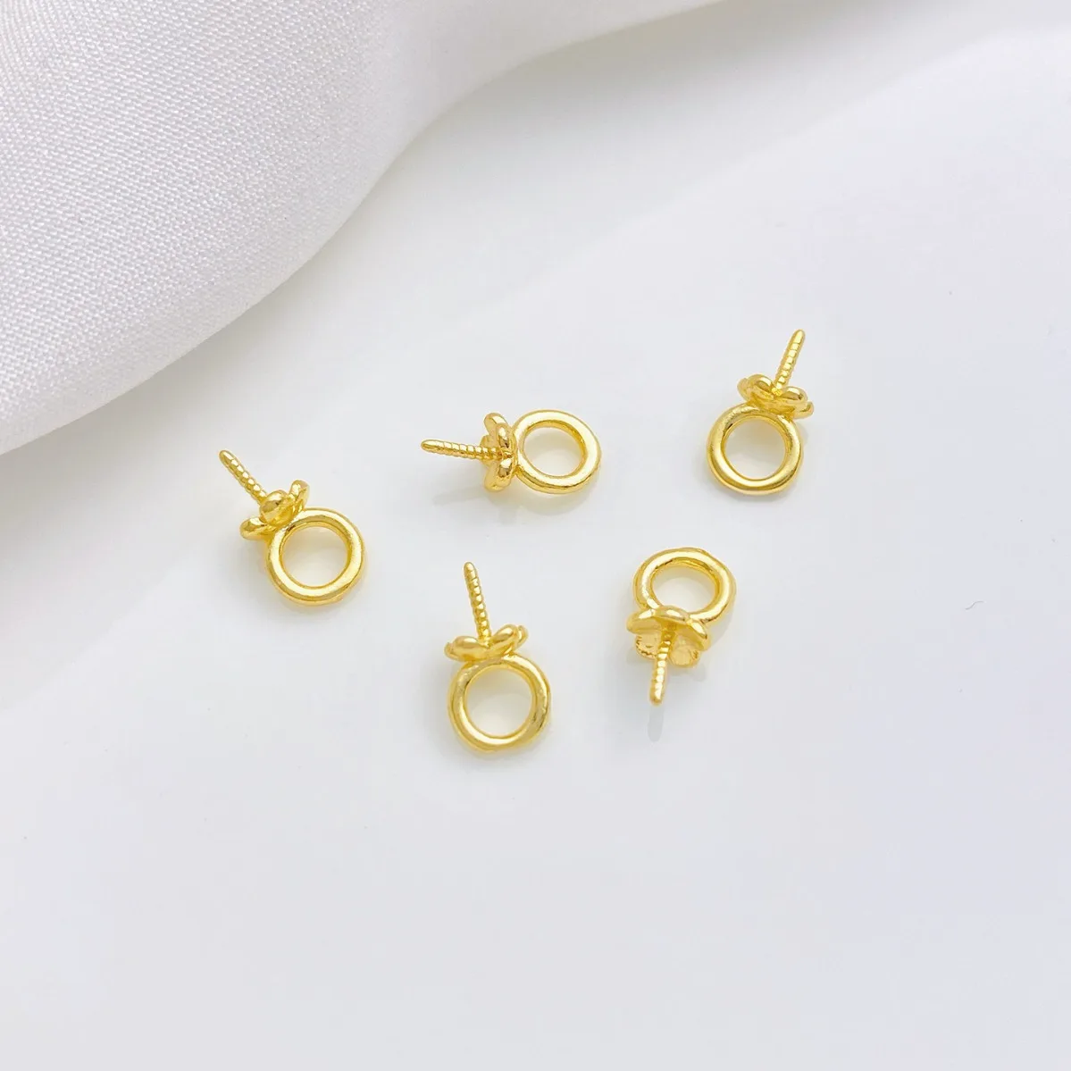 18K Gold Plated Large Hole Eye Pins & Pearl Cup Caps, Threaded Pins For Half Hole Pearls DIY Jewelry Findings Supplies