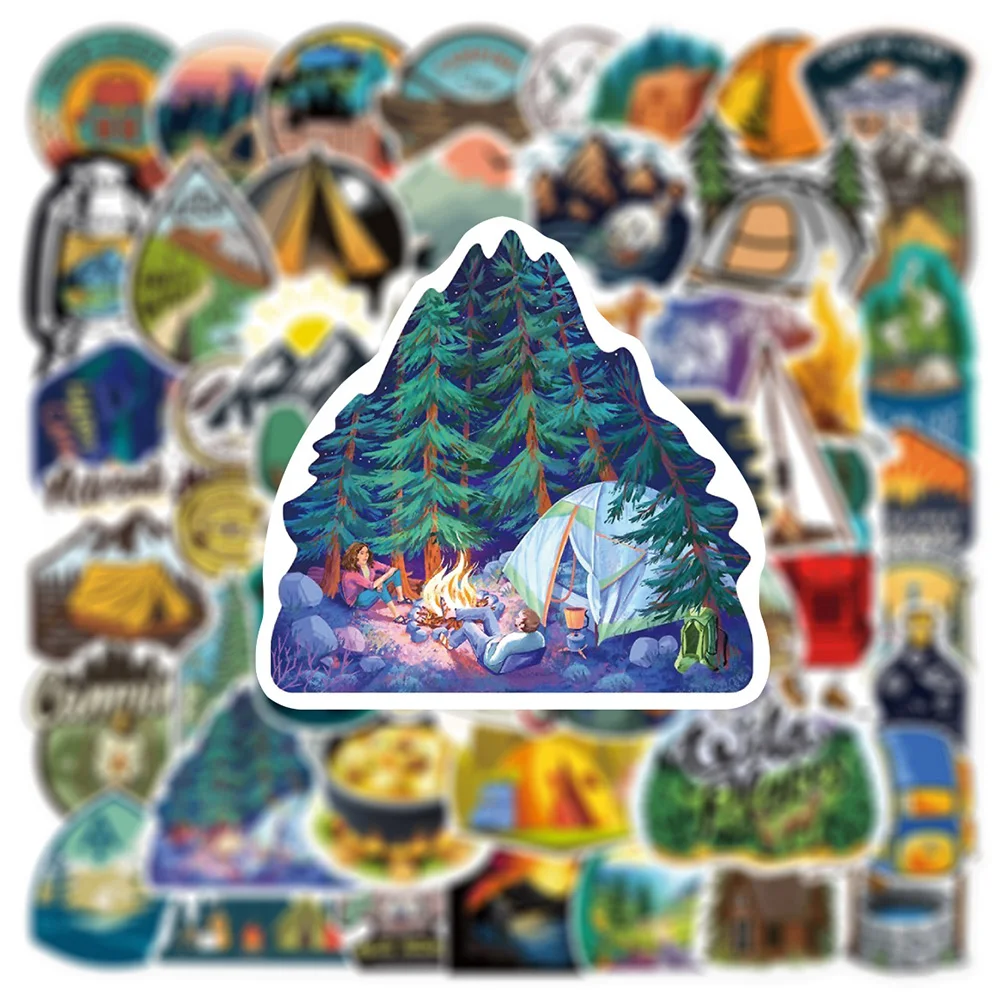 10/30/50pcs Forest Hiking Camping Stickers Outdoor Travel Scenery Sticker Laptop Skateboard Car Bike Motorcycle Waterproof Decal