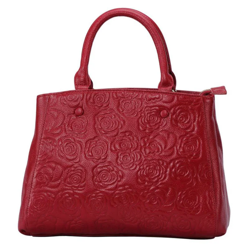 

Fashion Genuine Leather Handbag Female Leather Tote Bag High Quality Floral Embossed Handbag Ladies Shoulder Bag Leisure Tote Sa