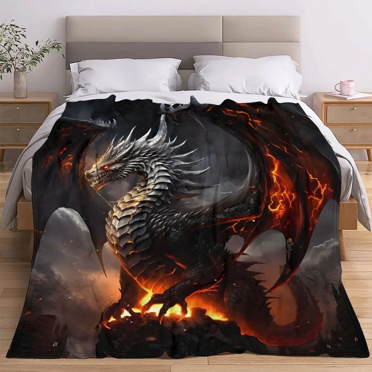Epic Dragon Fire Blanket Throw Winter Cozy Bed Cover Fantasy Mythology Art Print Plush Decoration for Bedroom Living Room Gifts