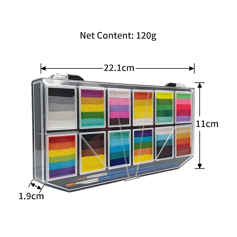 Bulk 12-Color Split Cake Face Paint Kit | 120g Net Weight | With Brush| Water-Based Non-Toxic | CE Certified Wholesale .