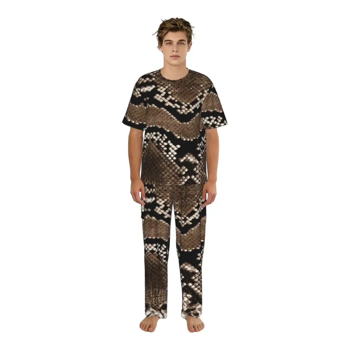 

Men Pajamas Set Snake Skin Background Short Sleeve Spring Summer Lounge Sleepwear Male Nightwear