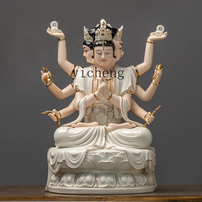 Immagine 4: FJ-17 Statua in Ceramica Dou Mu Yuan Jun Ornamento per il Culto Domestico Yuan Ming Dao