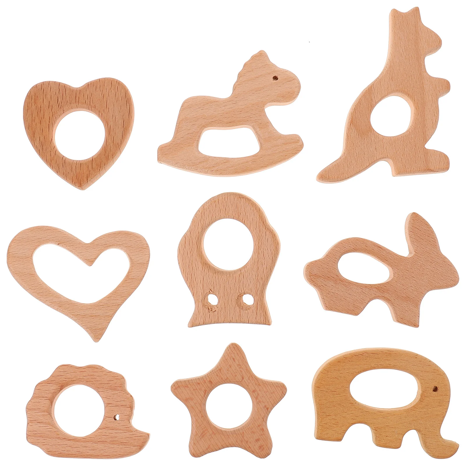 Anneau de dentition en bois naturel pour bébé, 9 pièces, anneaux de dentition lisses pour bébé, pour le confort et l'exercice de la bouche