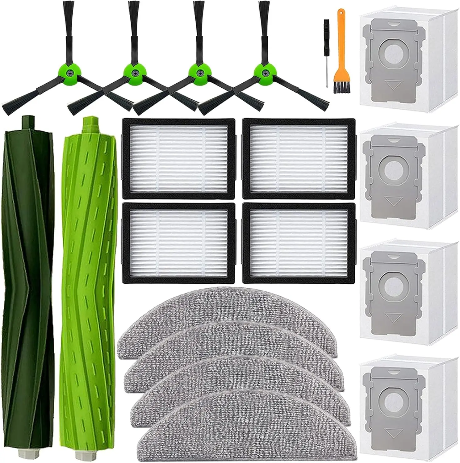 For iRobot Roomba Combo i5 i5+ Combo j5 j5+ Sweeper Accessory Set with 1 Multi-Surface Rubber Brushes, 4 Filters, 4 Mop Ear