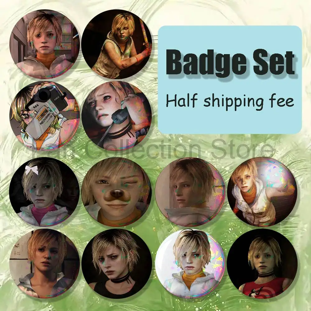 S-Silent Hill Heather Mason Brooches for Backpack Accessories 25,32,44,58,75mm Round Enamel Pins 4-piece set Cartoon Anime Badge