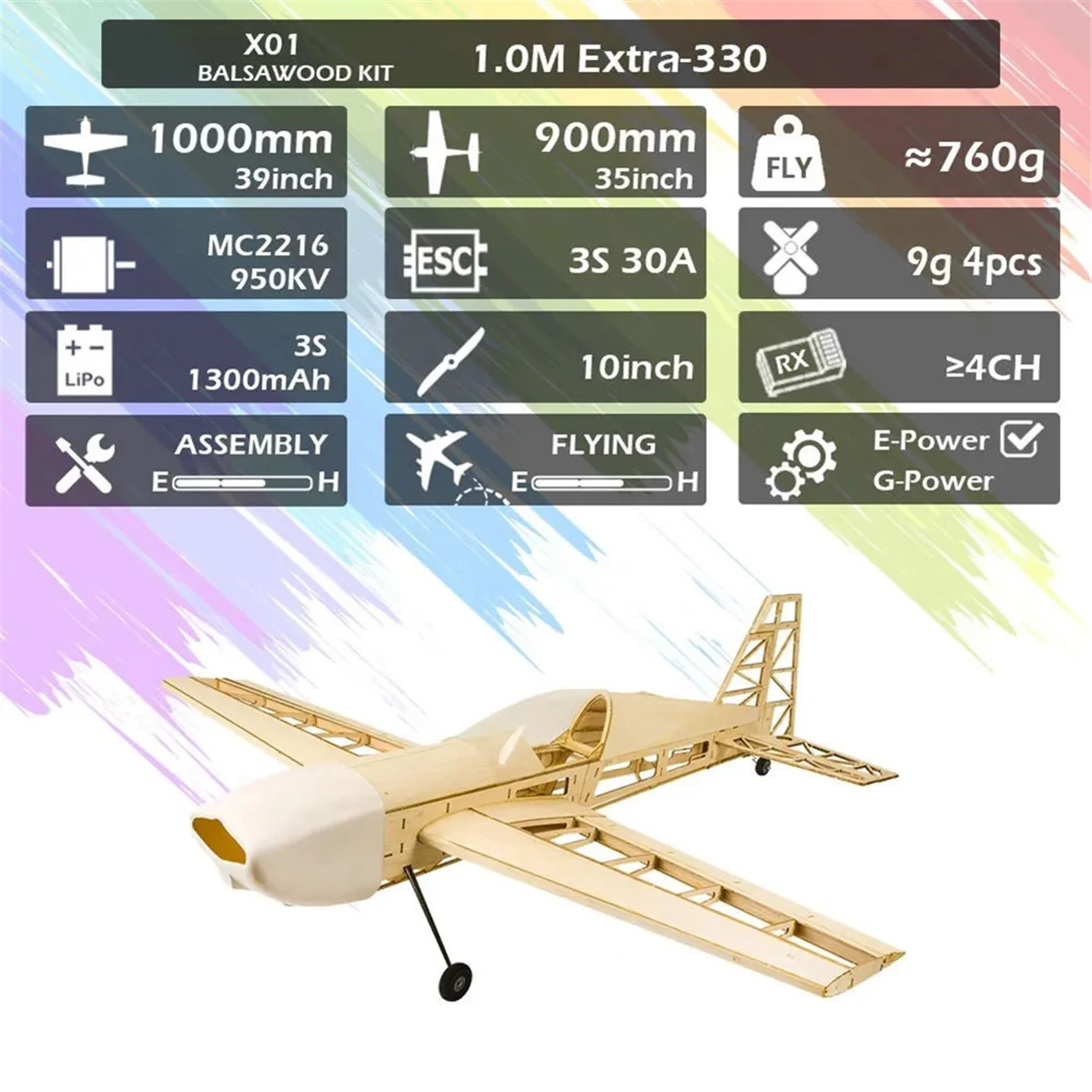 RC Wood Airplane Extra330 Frame Without Cover Wingspan 1000mm Balsa Wood Model Building Kit