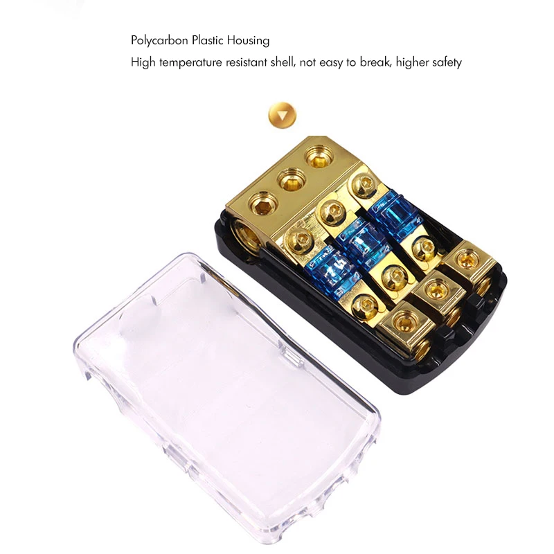 Car Audio Distribution Fuse Block, Mini ANL Fuse Box Holder Distribution Block (0-4GA)IN-(4-8GA)OUT 2/3/4 Way Fuses Holder 60A