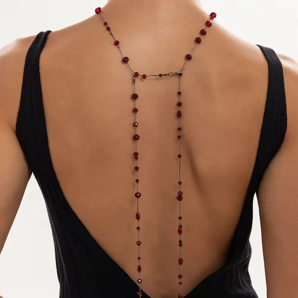 KunJoe New Luxury Red Black Irregular Crystal Back Belly Chain Women Trendy Gothic Halloween Waist Chain Charm Body Jewelry Gift