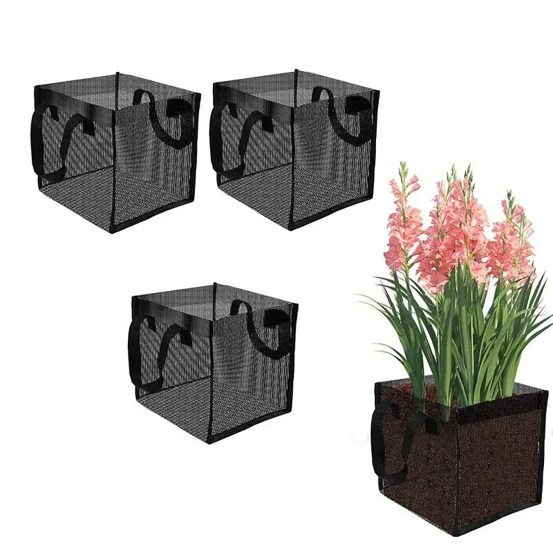 4 Pcs Black Mesh Pond Planting Baskets Square Round PVC Water Lily Bags Sturdy Handles Aquarium Garden Decoration Gift