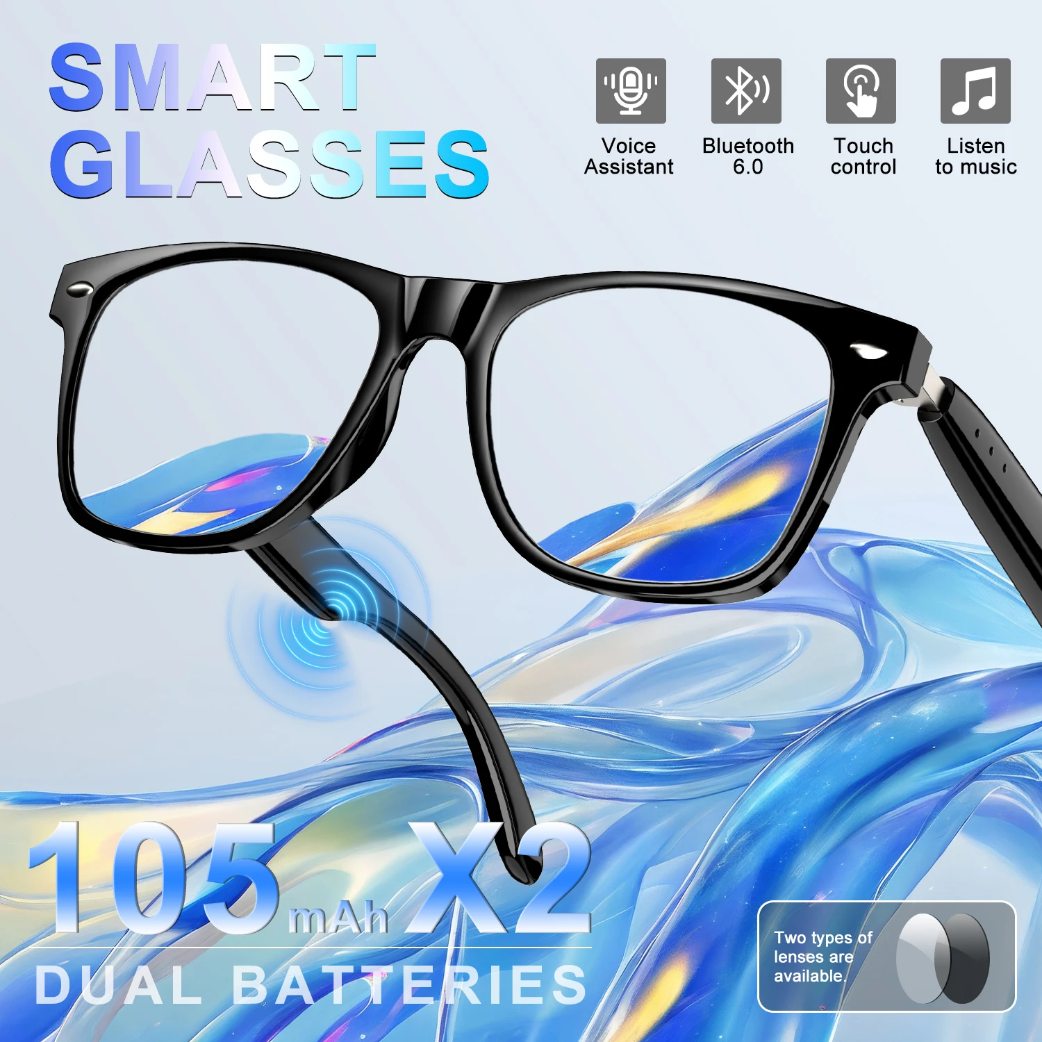 New Blackview D1 Smart Glasses Outdoor Sport Waterproof Anti-UV Bluetooth Sunglasses with Mic & Speaker for Men Women Gifts