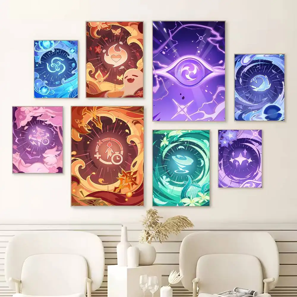 

G-Genshin Impact Genius Invokation TCG card Poster HD Self Adhesive Waterproof Wall Art Ideal for Home Office Dorm Gift