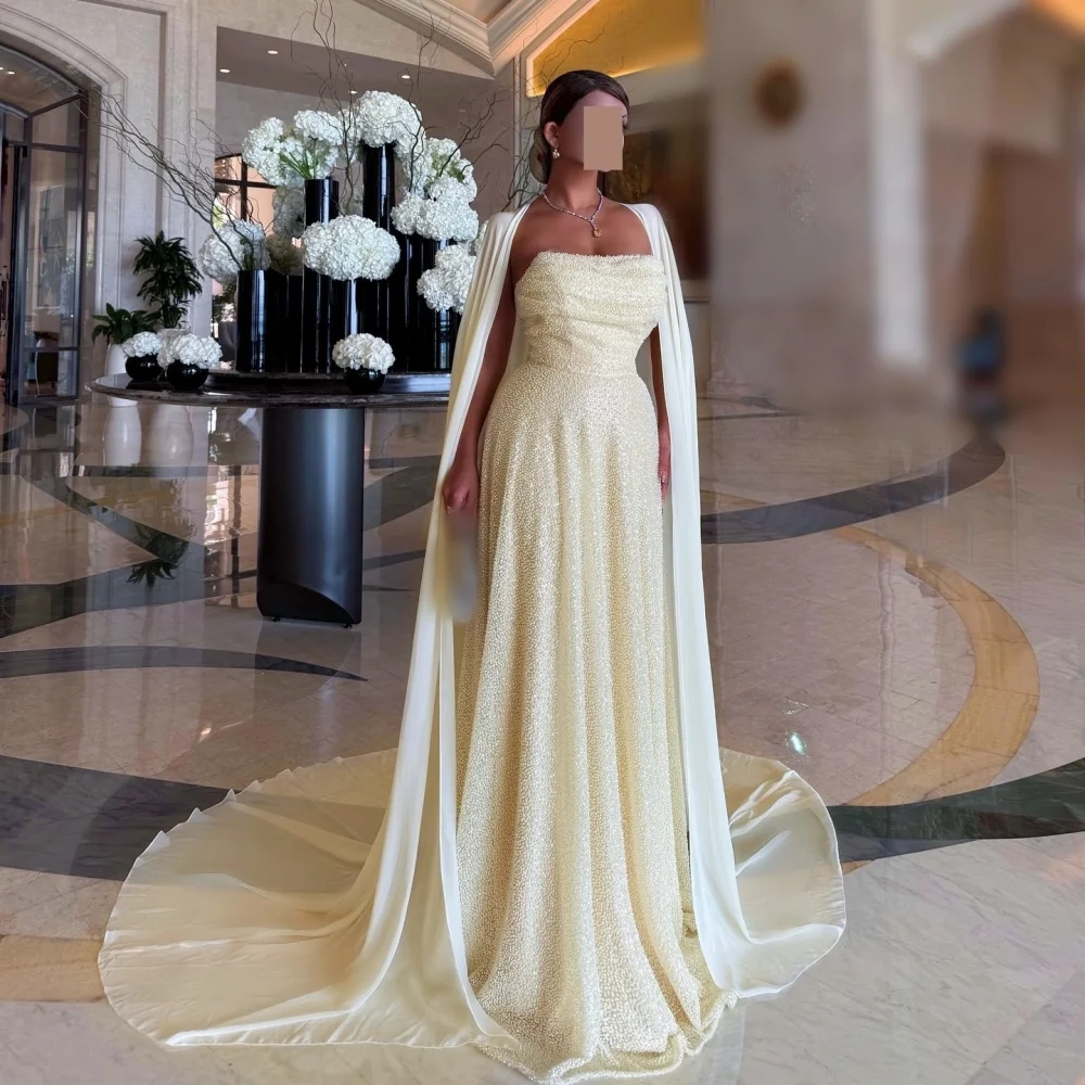 

Изысканное вечернее платье на заказ: роскошное, блестящее, без бретелек, плиссированное, А-силуэт, в пол, для вечеринок, свадеб, современный стиль, формальное