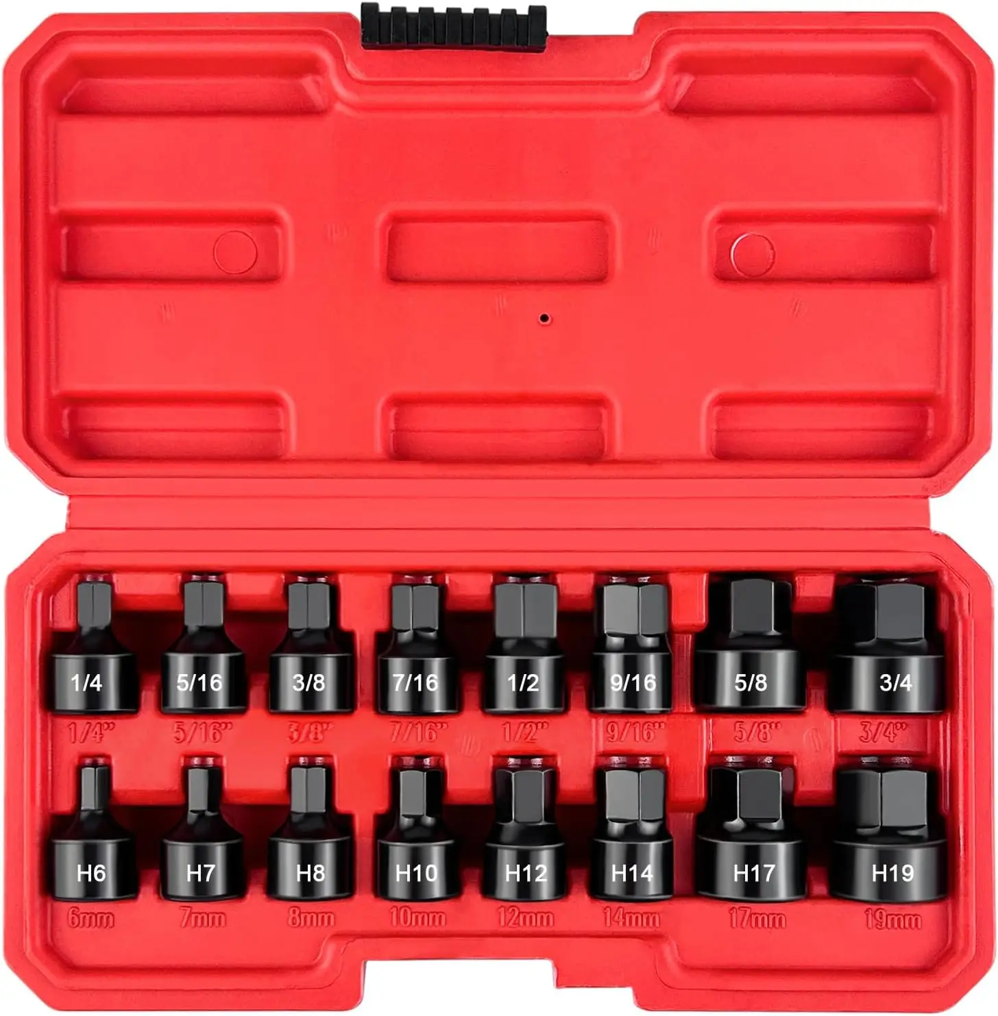 

Набор ударных шестигранных бит с низкопрофильным креплением 3/8 дюйма, 16 предметов, из стали CR-V, SAE/метрическая система (1/4"-3/4", 6-19 мм)