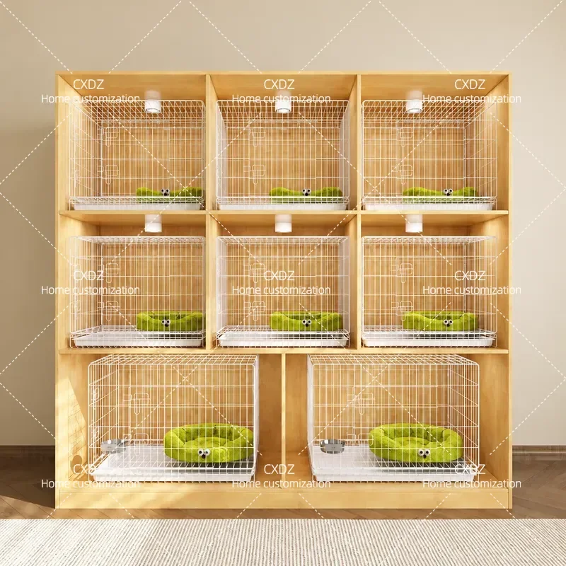 Custom Solid Wood Dog Cage Display Cabinet Three Layer Kennel Multi Layer Breeding Cage for Pet Store Cat and Dog G3
