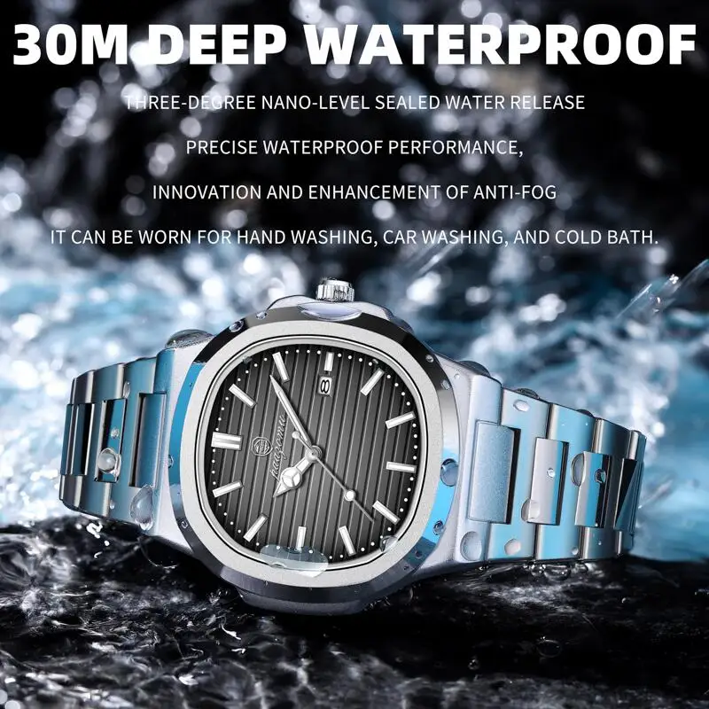 Poedagar relógio de aço inoxidável masculino marca luxo negócios luminoso à prova dwaterproof água relógio masculino calendário quadrado relógios pulso quartzo
