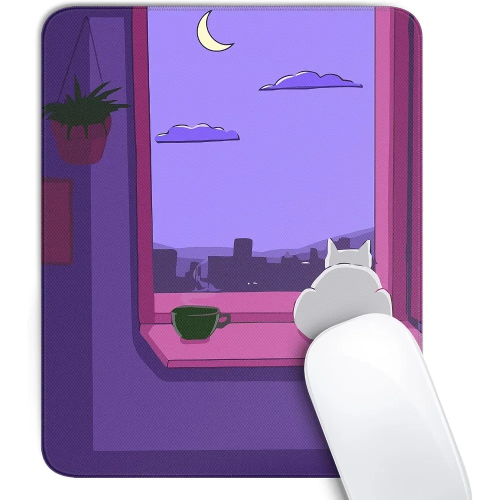 Cute White Cat Square Mouse Pad Anime Cats Mouse Pads for Wireless Mouse Desk Accessories 10"X8" Travel Mousepad with Non-Slip R
